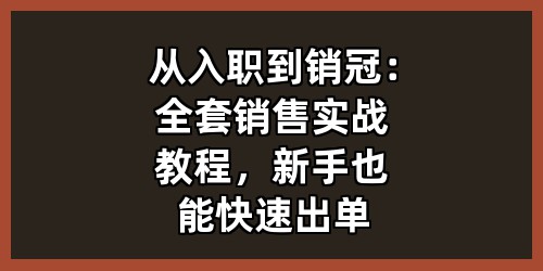 从入职到销冠：全套销售实战教程，新手也能快速出单